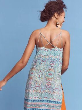 🦚 Maeve "Meret" Silk Tunic Top With Spaghetti Sraps